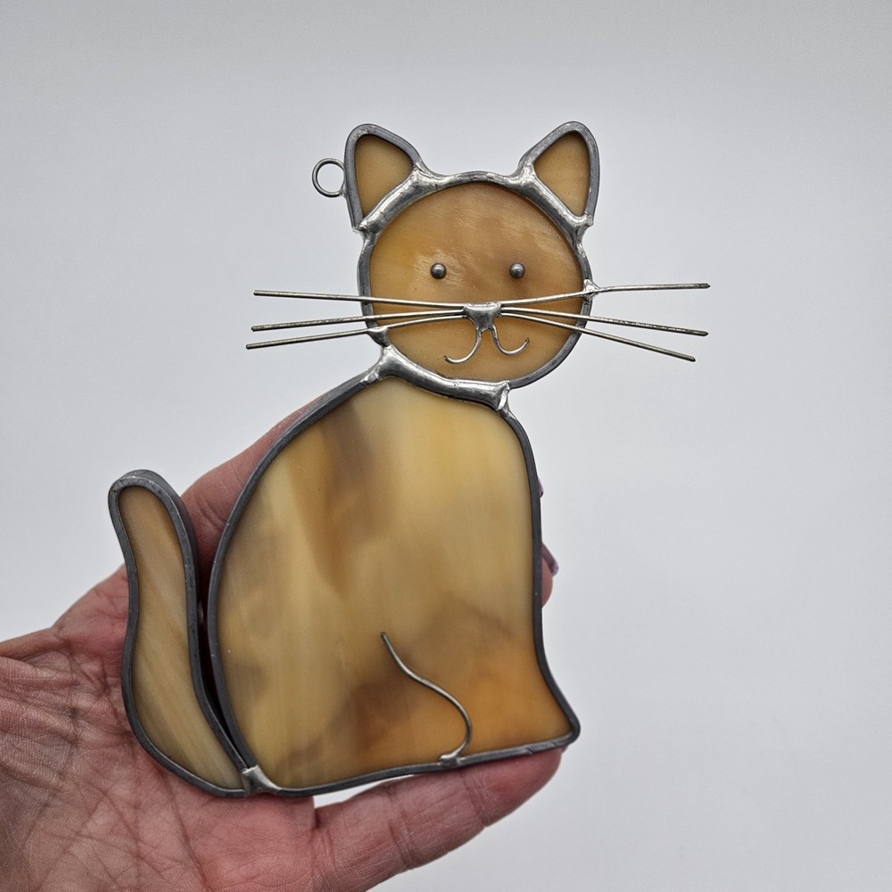 Vintage Renaissance Glass Sitting Cat Suncatcher 1991